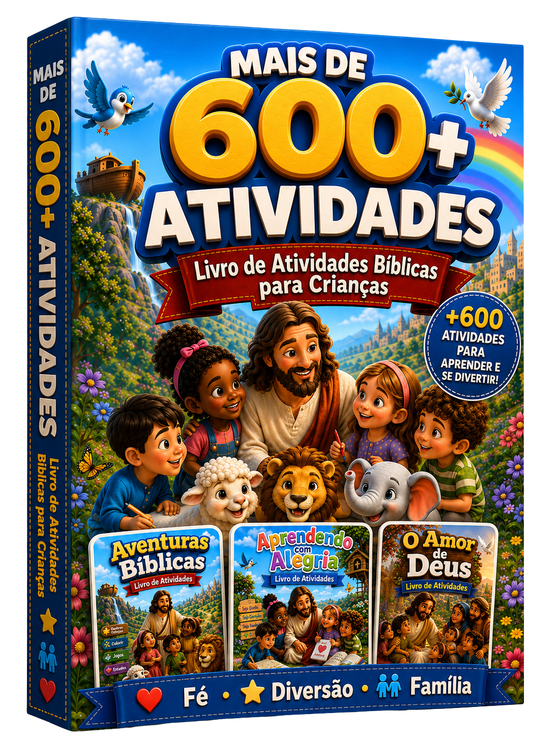 Mockup do livro com mais de 600 atividades biblicas para criancas